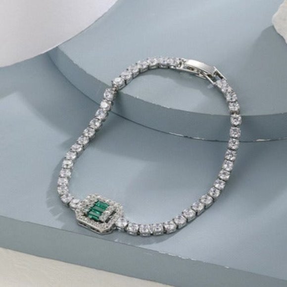 925 Silver 1ct Green Emerald 2ct Diamond Tennis Bracelet Princess Cut Jewelry ct - Picture 9 of 11